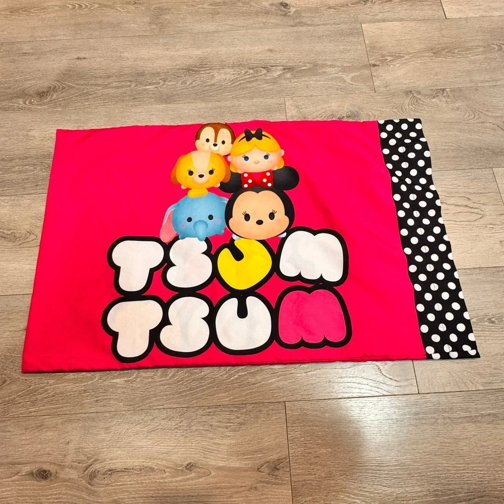 Disney Tsum Tsum Standard Pillowcase Hot Pink Black‎ Polka Dot 2 Sided